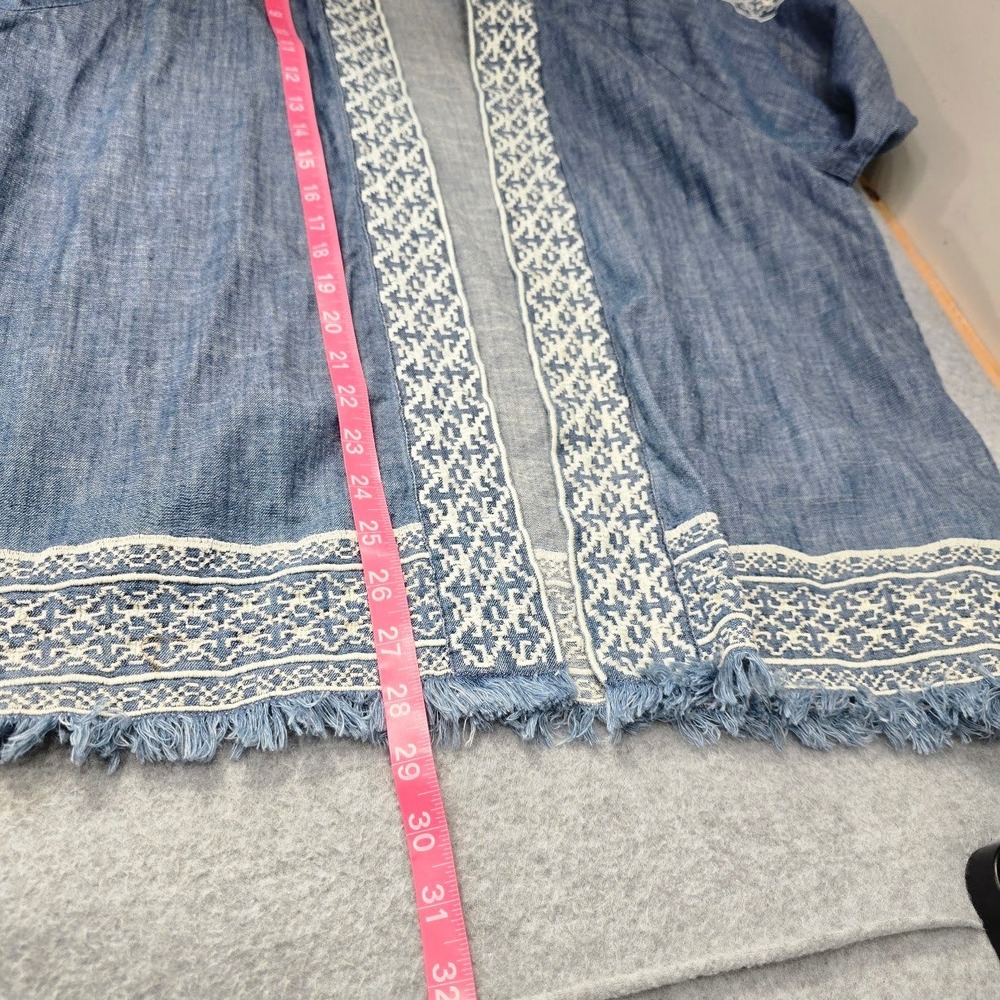 Natural Reflections Open Front Cardigan Kimono M L Chambray Embroidered Boho - Picture 6 of 9